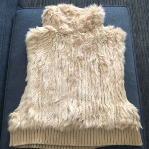 Rabbit Fur Pullover Vest with Ribbed Knit Bottom